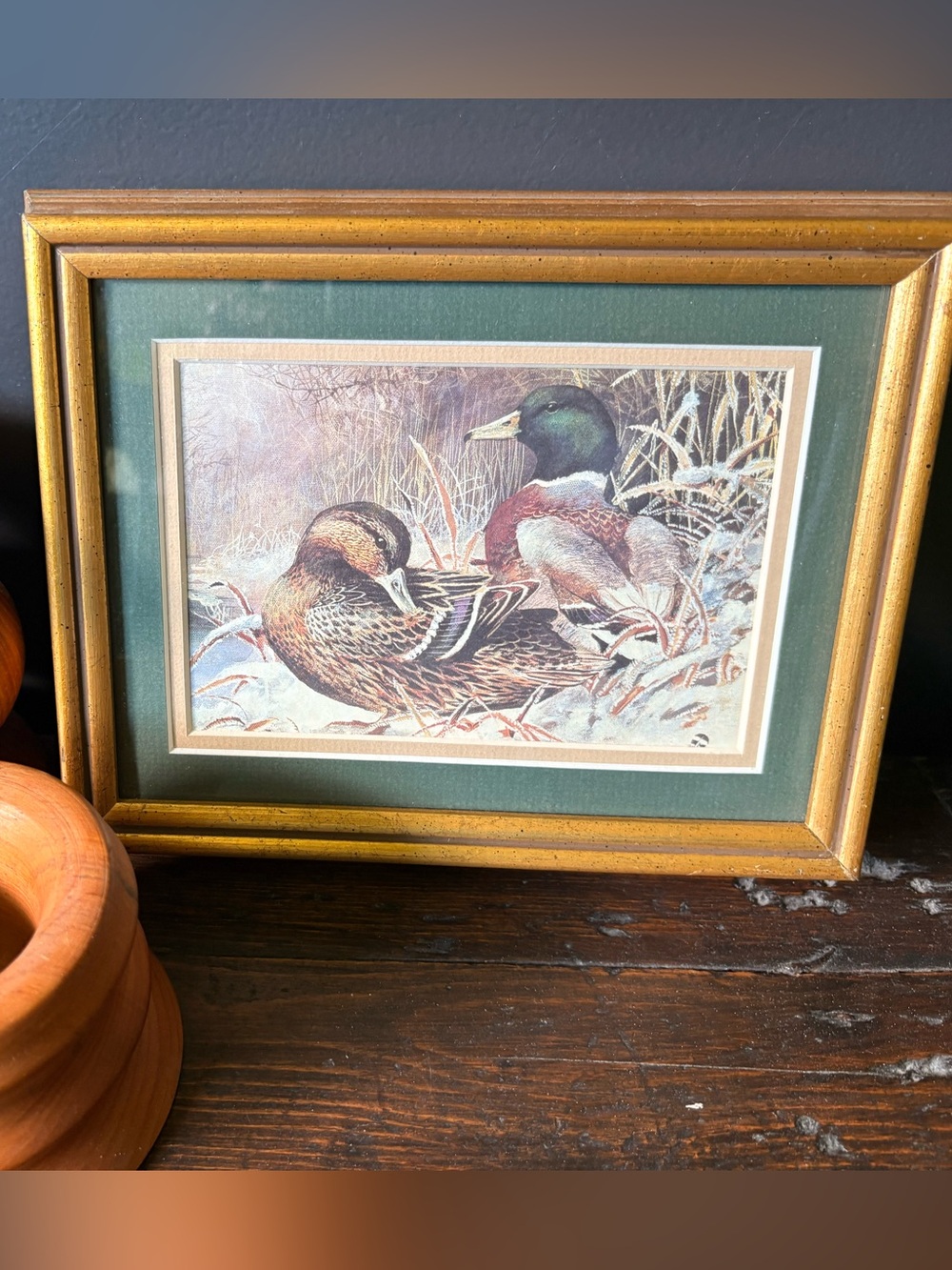 Framed Mallard Duck Art Print in Green and Gold